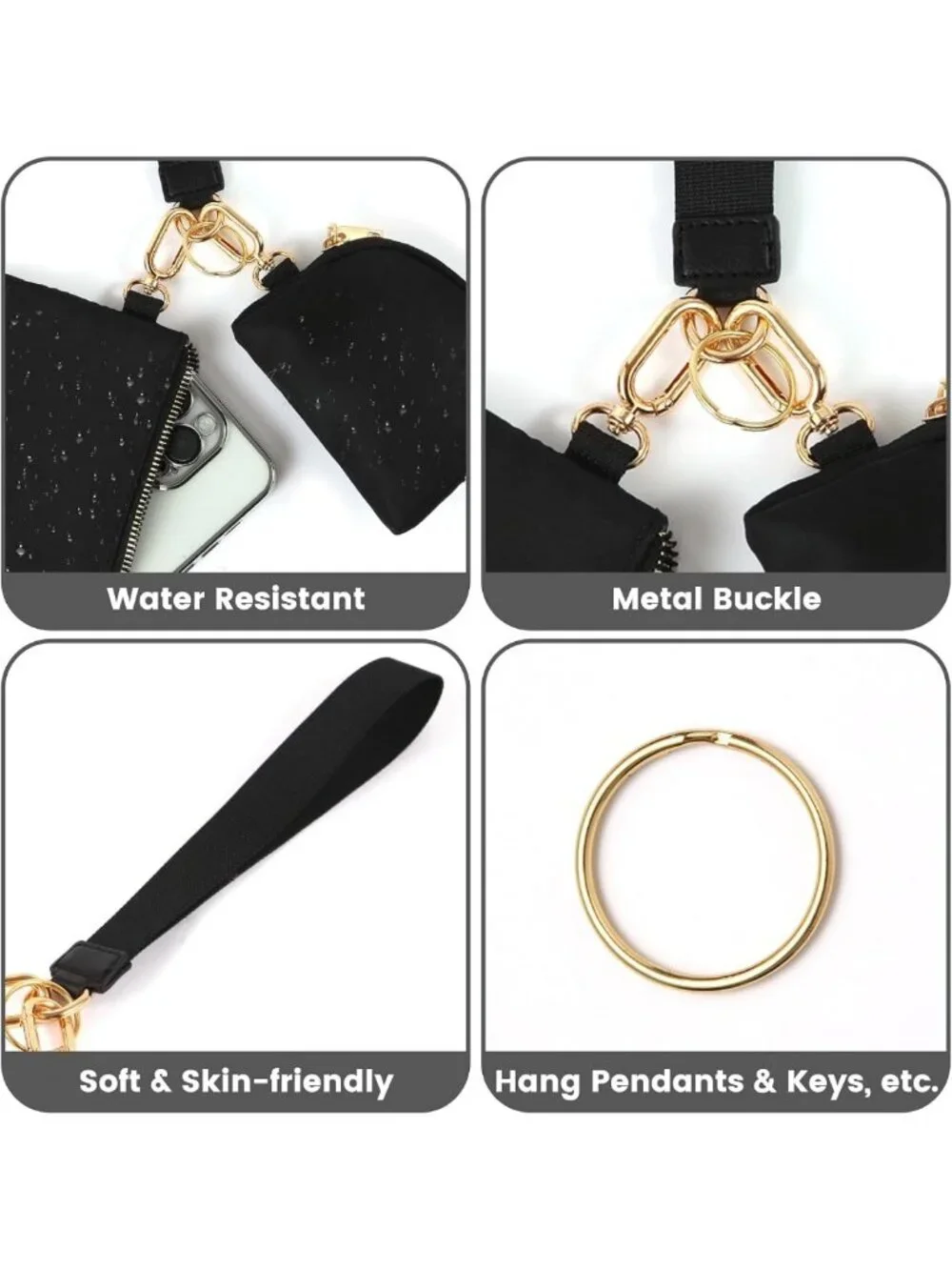 Chic Mini Zip Around Wristlet Wallet & Dual Pouch Keychain Coin Purse for Women
